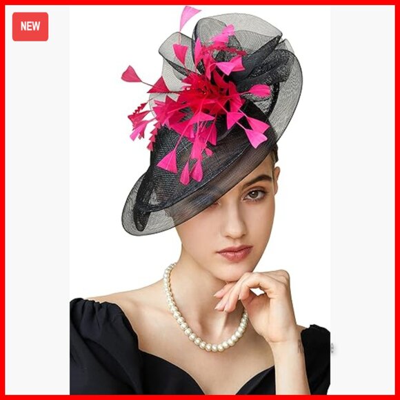 Accessories - Large Fascinator Derby Hat with Feathers and Hair Clip for Special Occasions